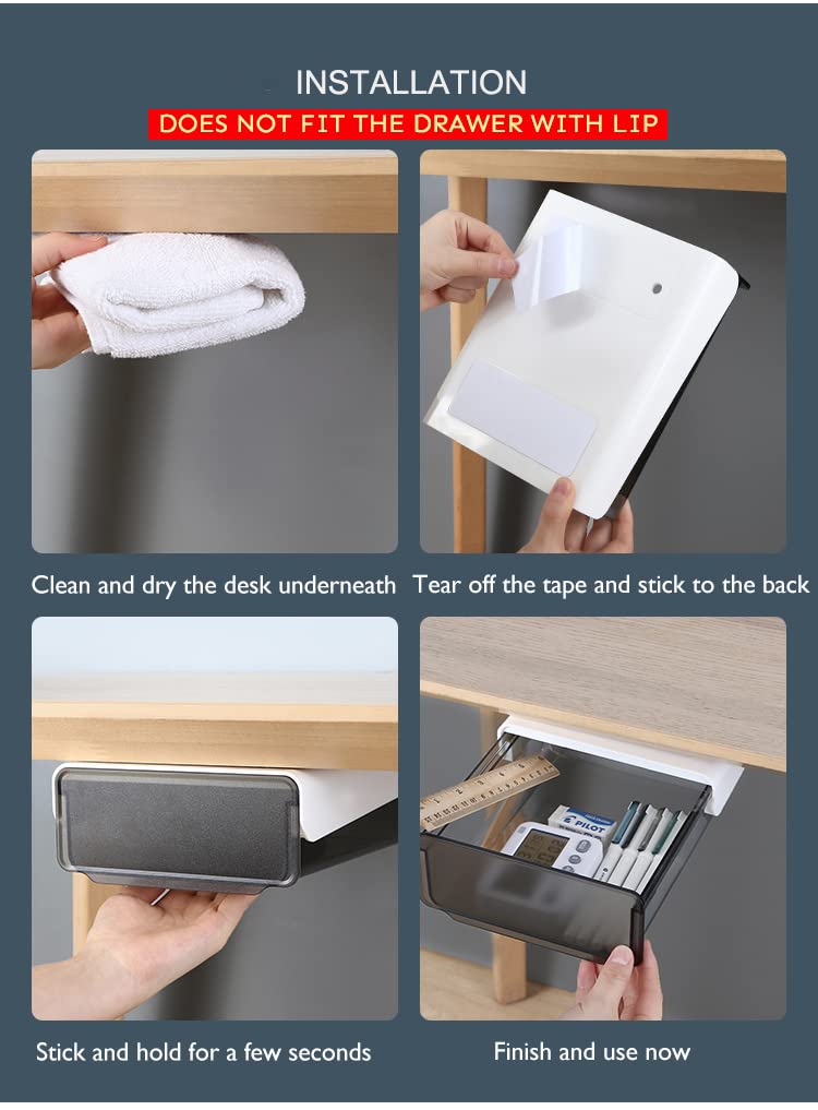 Self-Adhesive Under Desk Drawer Organizer - No Drill Hidden Storage for Office, Home & School - Slide-Out Mounted for Stationery, Supplies & Small Items - Perfect for Workspace Organization & Clutter-Free Desks