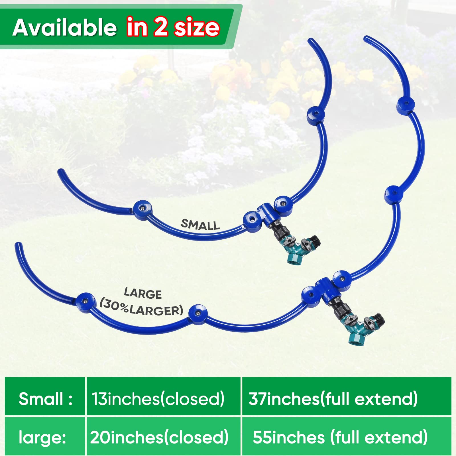 360° Tree Watering Ring - Adjustable Sprinkler & Irrigation System for Outdoor Plants, New Trees, Shrubs & Raised Garden Beds | Includes Y Hose Splitter for Efficient Watering | Perfect for Landscaping, Gardening & Drought Protection (Small Size)