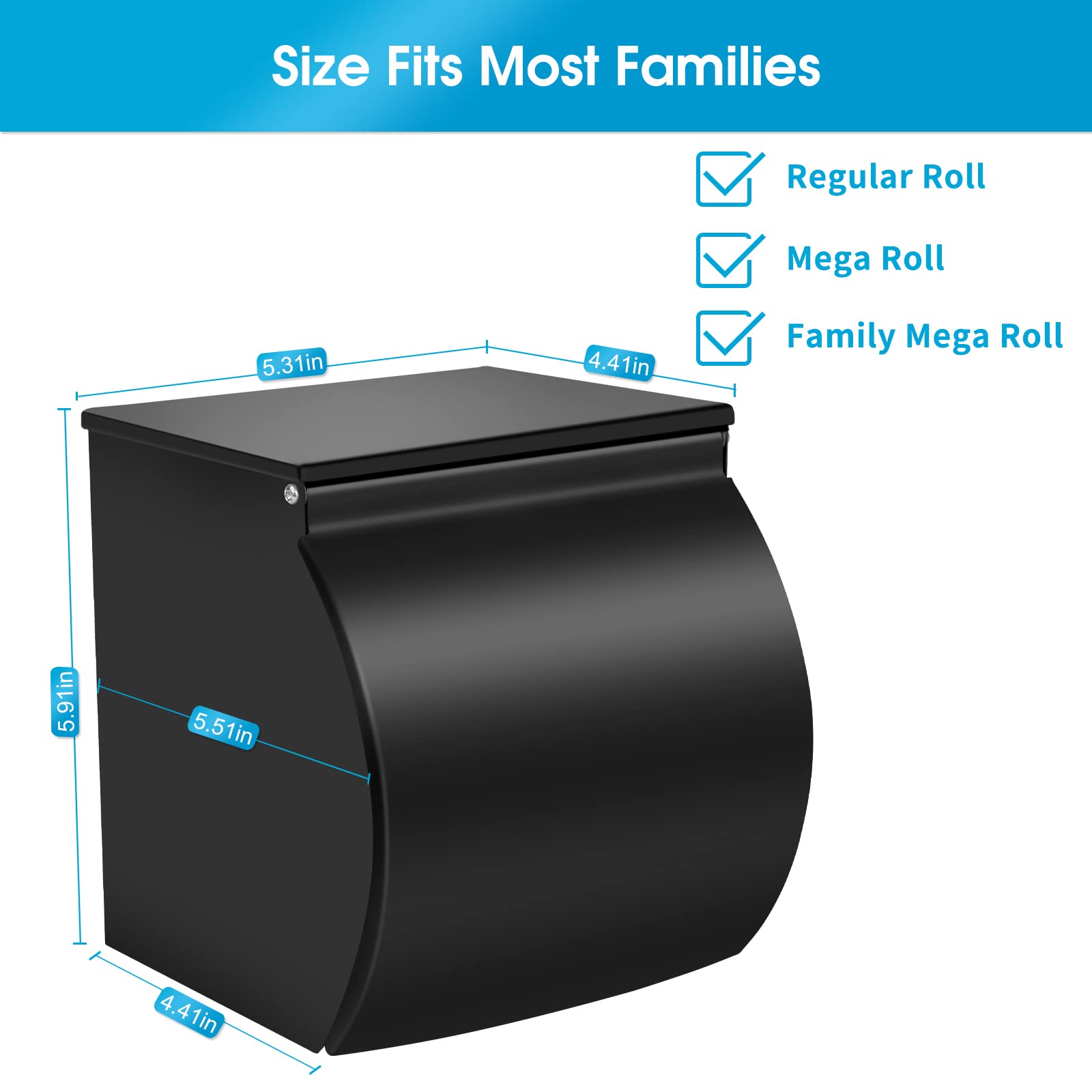 Stainless Steel Self-Adhesive Toilet Paper Holder - Waterproof, Pet-Proof Bathroom Tissue Roll Holder - Matte Black - Perfect for Bathrooms, RVs, and Small Spaces