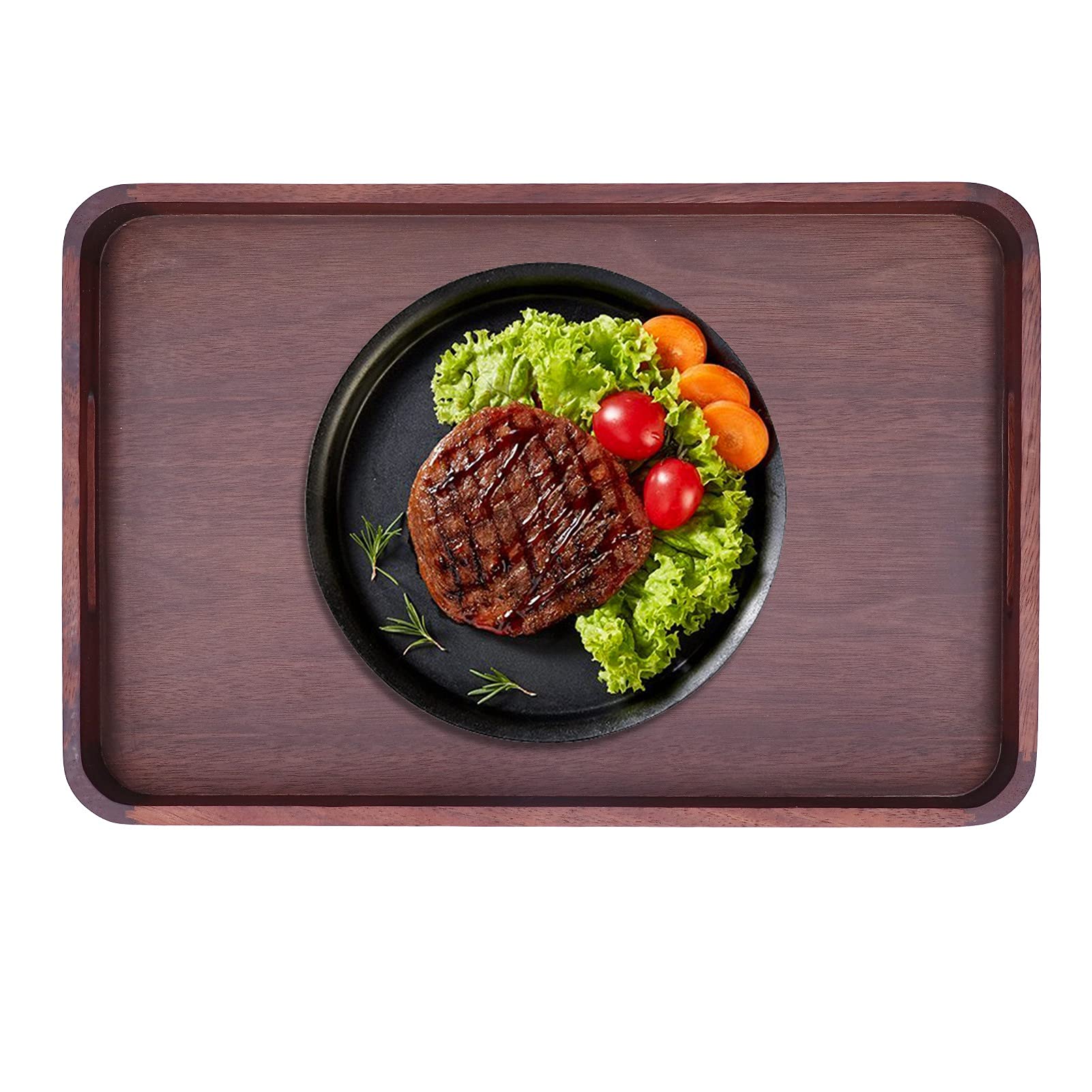 Walnut Round Corner Wood Serving Tray - Large Blue Wooden Tea Table Tray for Restaurant, Home, Kitchen & Party | Perfect for Coffee Table Decor, Breakfast in Bed, and Entertaining Guests
