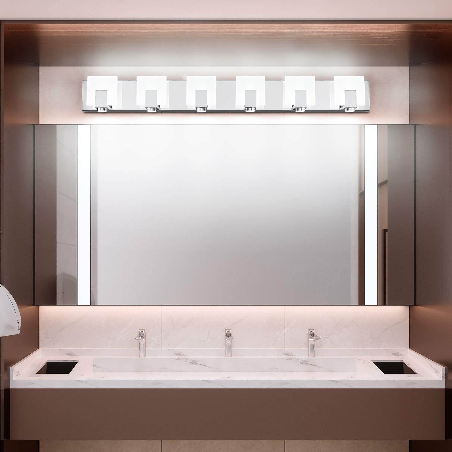 SOLFART 40-Inch Modern LED Vanity Light Fixture - 6 Lights Chrome Bathroom Mirror Lighting for Makeup & Grooming - Perfect for Bathroom, Dressing Room & Bedroom Vanity Areas