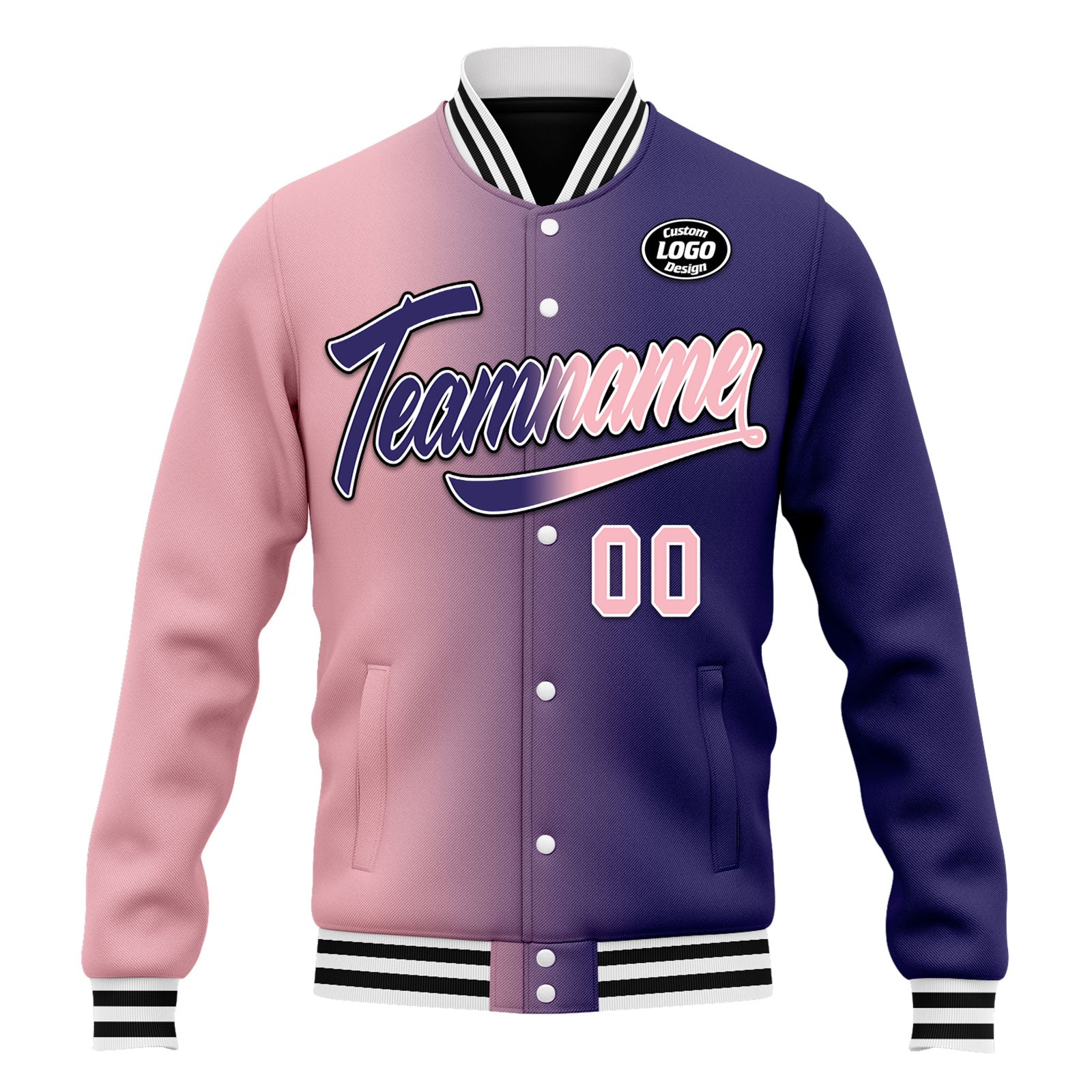 Custom Gradient Fashion Bomber Jacket - Full Snap Varsity Letterman Jacket - Personalized Embroidered Jacket FZ005 D028015 for Men & Women - Perfect for School Sports, Streetwear Fashion & Casual Outfits