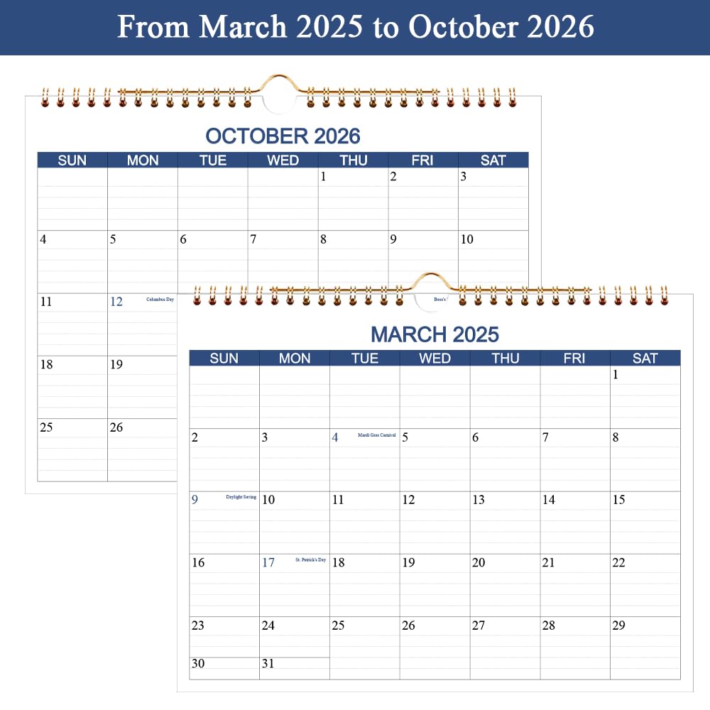 2025-2026 Wall Calendar (March 2025 - October 2026) | 20-Month Planner with Thick Paper | Hanging Office & Home Organizer | 8.5