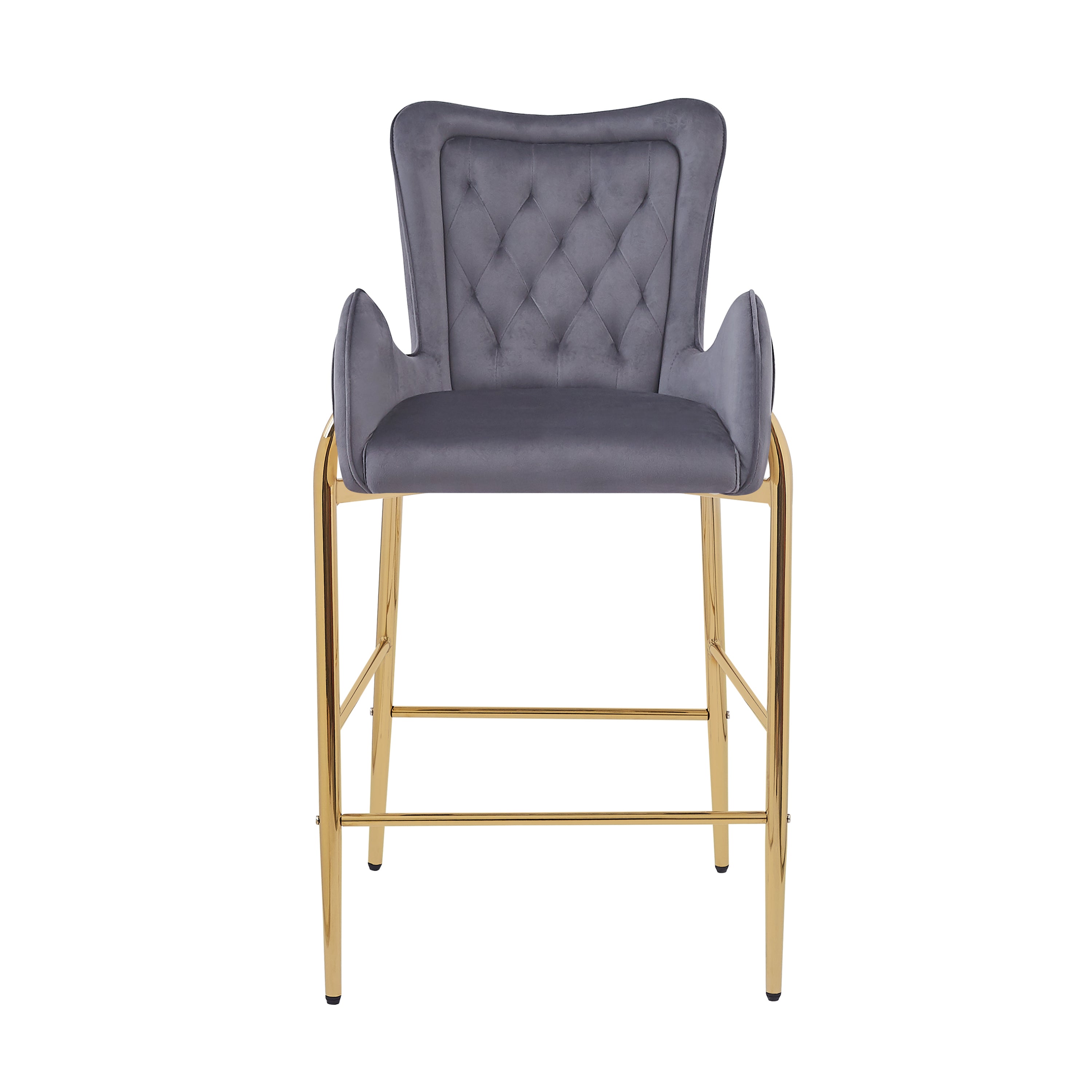 28.75 Inch Counter Height Bar Stools Set of 2 - Velvet Upholstered Bar Chairs with Golden Metal Legs - Perfect for Kitchen Island, Breakfast Nook & Home Bar Decor