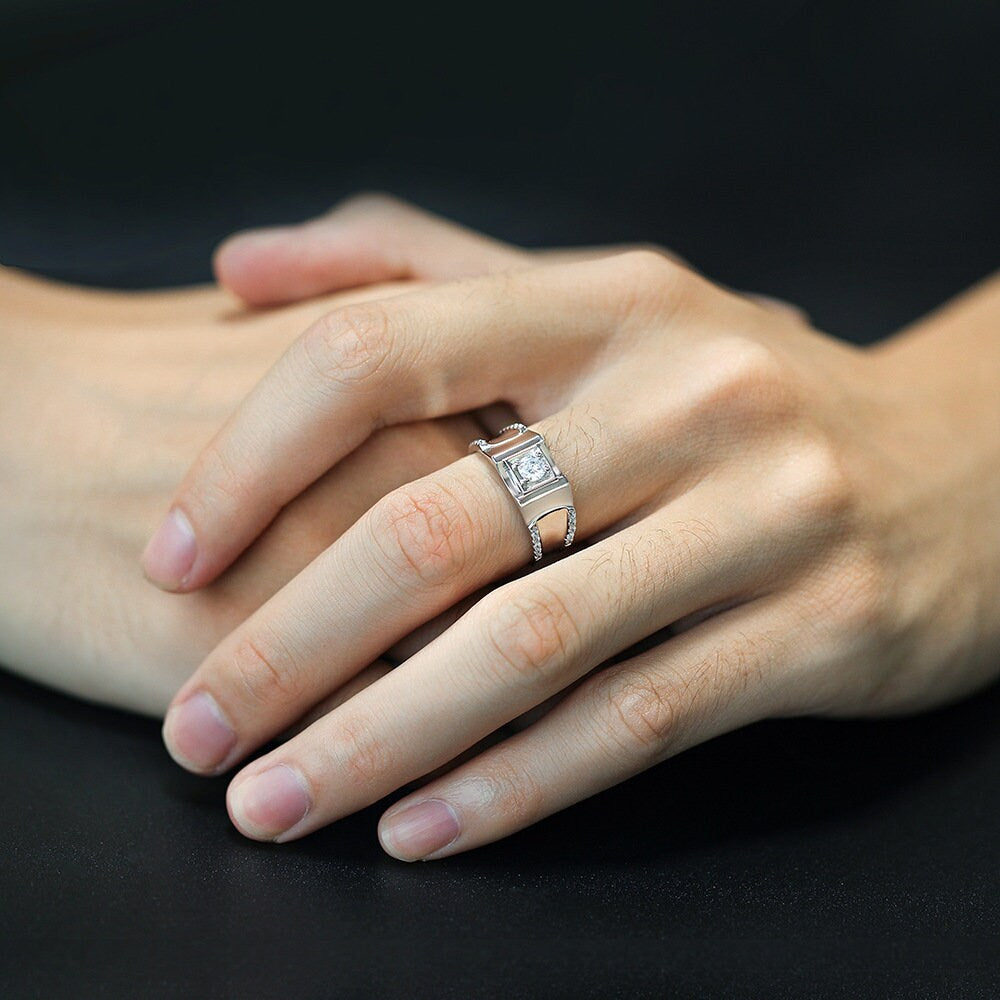7mm Men's Wedding Ring - Unique Domineering Silver & White Gold Band - Matching Couple Rings - Perfect Gift for Him - Ideal for Anniversaries, Engagements & Special Occasions