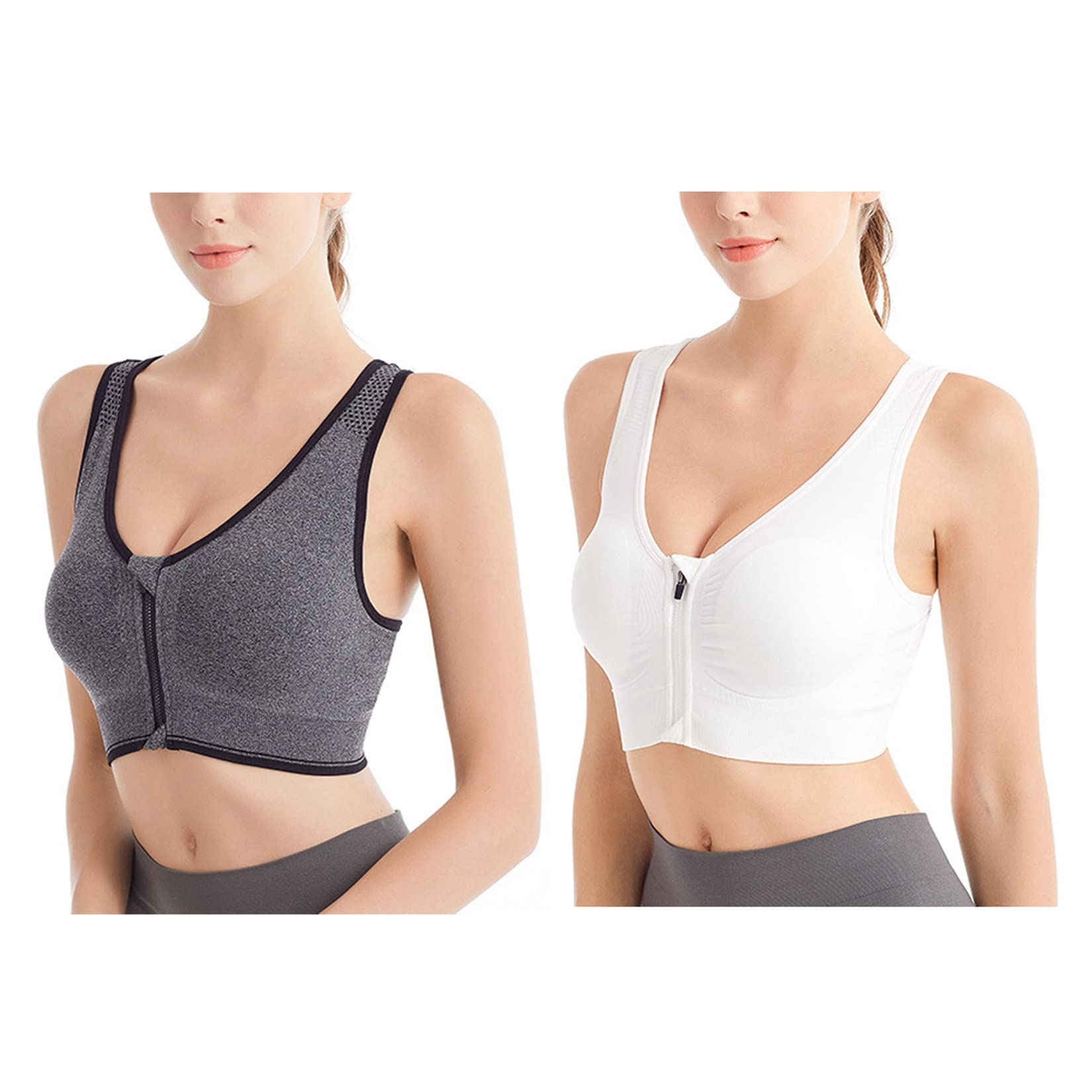 Plus Size Sports Bras for Women - High Impact Zip Front Yoga Bra for Fitness & Activewear (2-Pack)
