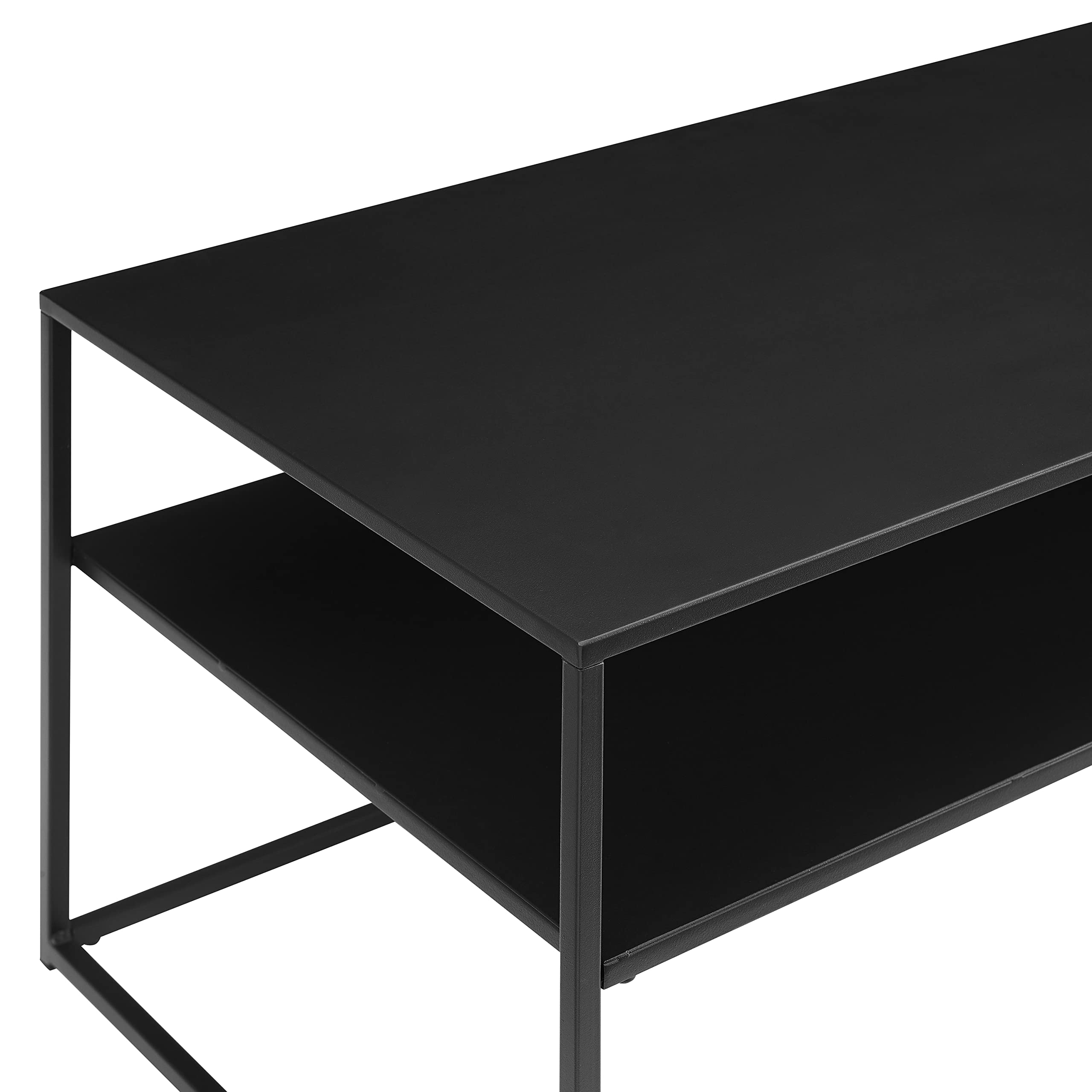 Crosley Braxton Metal Coffee Table with Storage Shelf - Matte Black for Living Room Decor