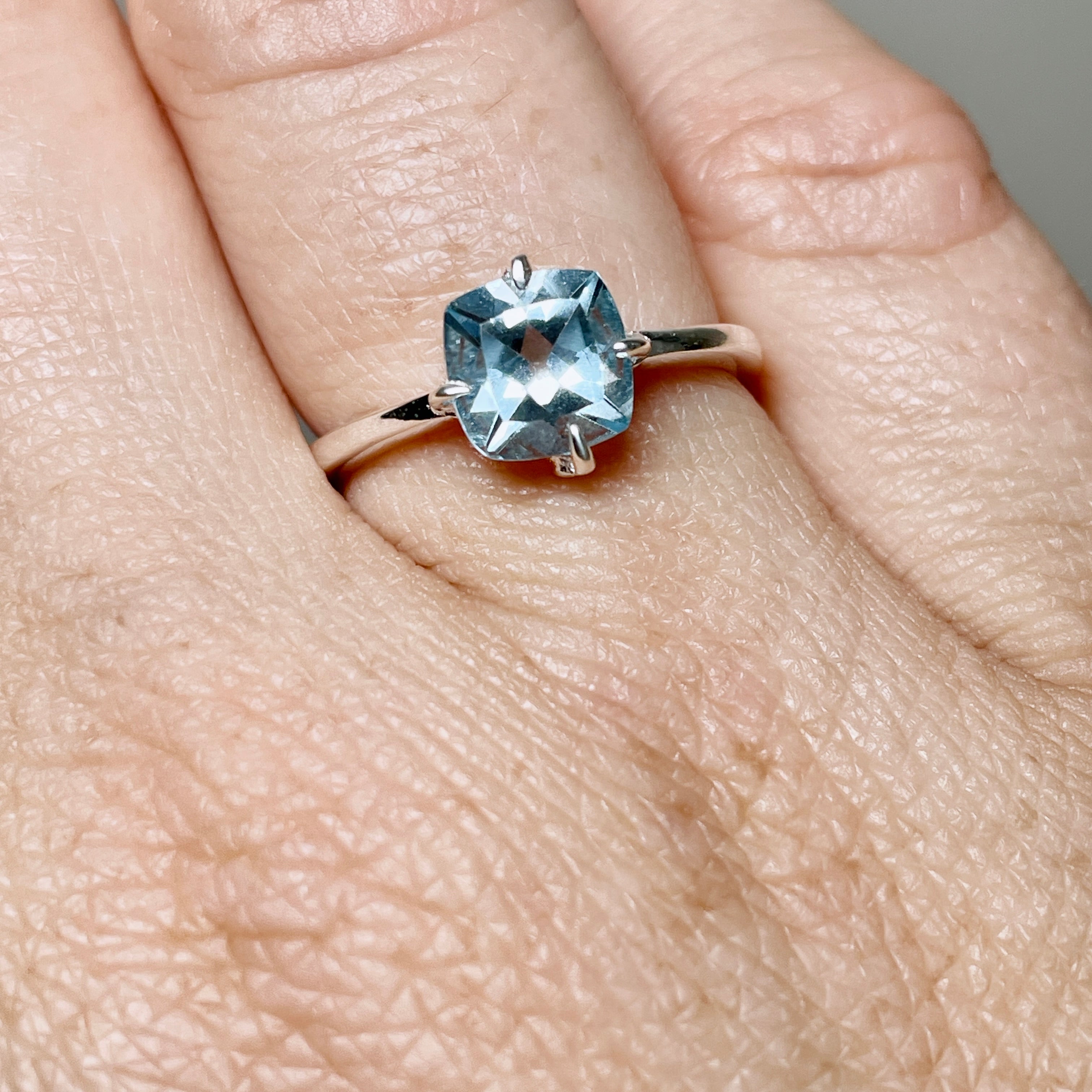 Blue Topaz Faceted Square Solitaire Ring R4806 - Elegant Sterling Silver Jewelry for Women, Perfect for Engagement, Anniversary & Special Occasions