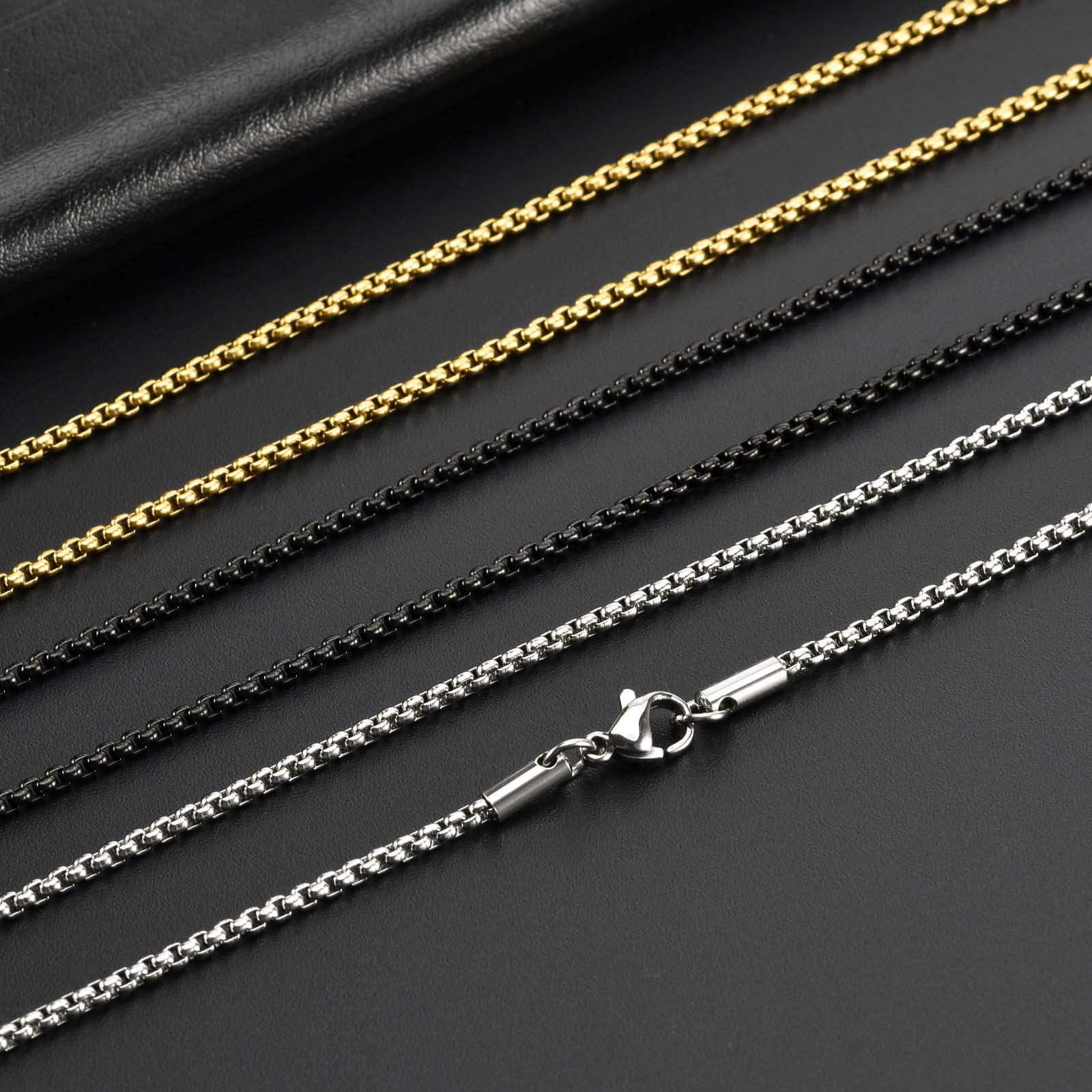 3Pcs Stainless Steel Box Chain Necklace Set - Silver, Black & Gold Plated Square Role Chains for Pendants | Men & Women's Jewelry Gift Set with Elegant Gift Box | Perfect for Anniversaries, Birthdays & Special Occasions