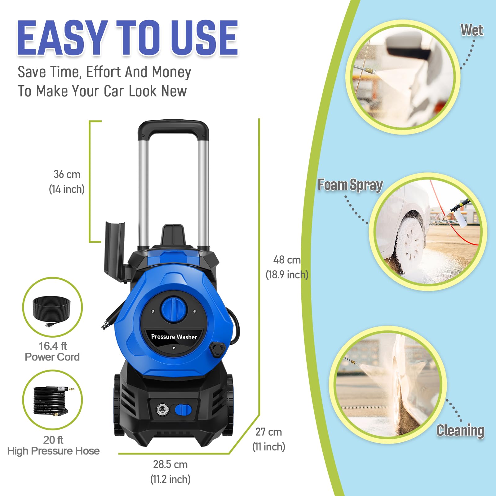 **4500PSI Electric Pressure Washer - 2.9 GPM High-Pressure Cleaner with 25ft Hose & 16.4ft Cord, Soap Tank for Car Washing, Patio, Garden & Outdoor Cleaning (Blue)**    *Perfect for Driveways, Decks, Fences, Siding & Heavy-Duty Cleaning Tasks*