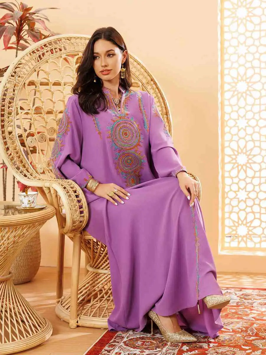 Elegant Eid Jalabiya Caftan Dress for Women - Traditional Embroidered Kaftan Gown - Perfect for Eid Celebrations, Weddings & Special Occasions