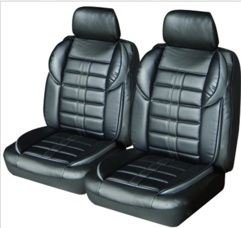 Premium Leather-Look Seat Covers - Airbag Compatible & Safe - Black/Charcoal Carbon Fiber Design - Perfect for Cars, Trucks & SUVs - Enhance Comfort & Style for Daily Commutes & Road Trips
