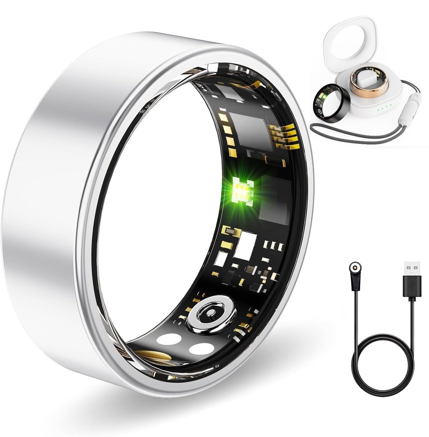 Smart Health Ring for Women & Men - Fitness Tracker with Blood Oxygen, Heart Rate, Blood Pressure & Sleep Monitoring | IP68 Waterproof | No Subscription Fee | Compatible with iPhone & Android (Silver, Size 10) | Perfect for Workouts, Sleep Tracking & Daily Health Monitoring