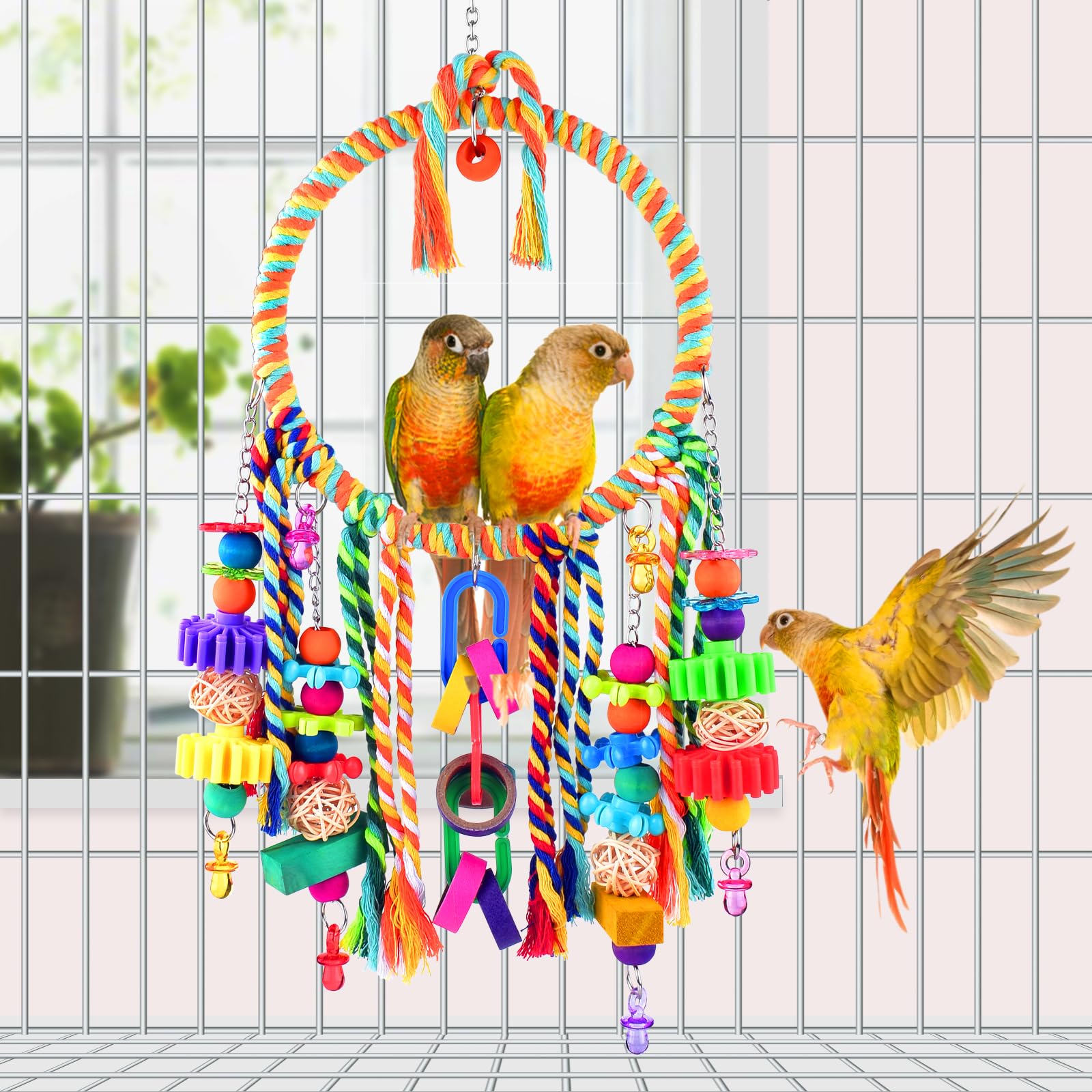 Colorful KATUMO Bird Swing Toy with Chewing Perch - Safe & Fun for Lovebirds, Finches, Parakeets, Budgies, Conures & Small Birds | Cage Accessories for Play & Exercise