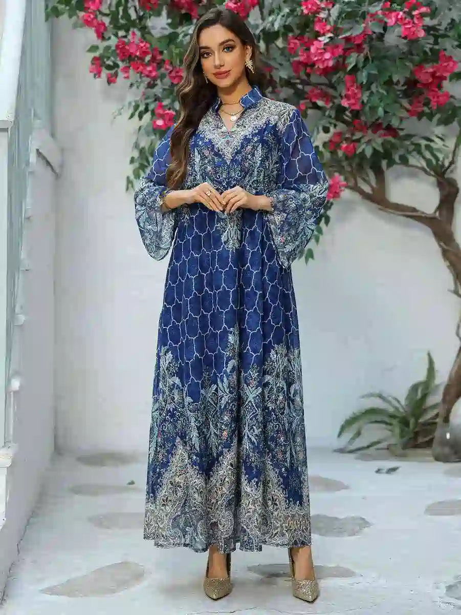 Elegant Eid Dress for Women - Embroidered Caftan Kaftan Dress with Floral Print #25436 - Perfect for Eid Celebrations, Weddings & Special Occasions