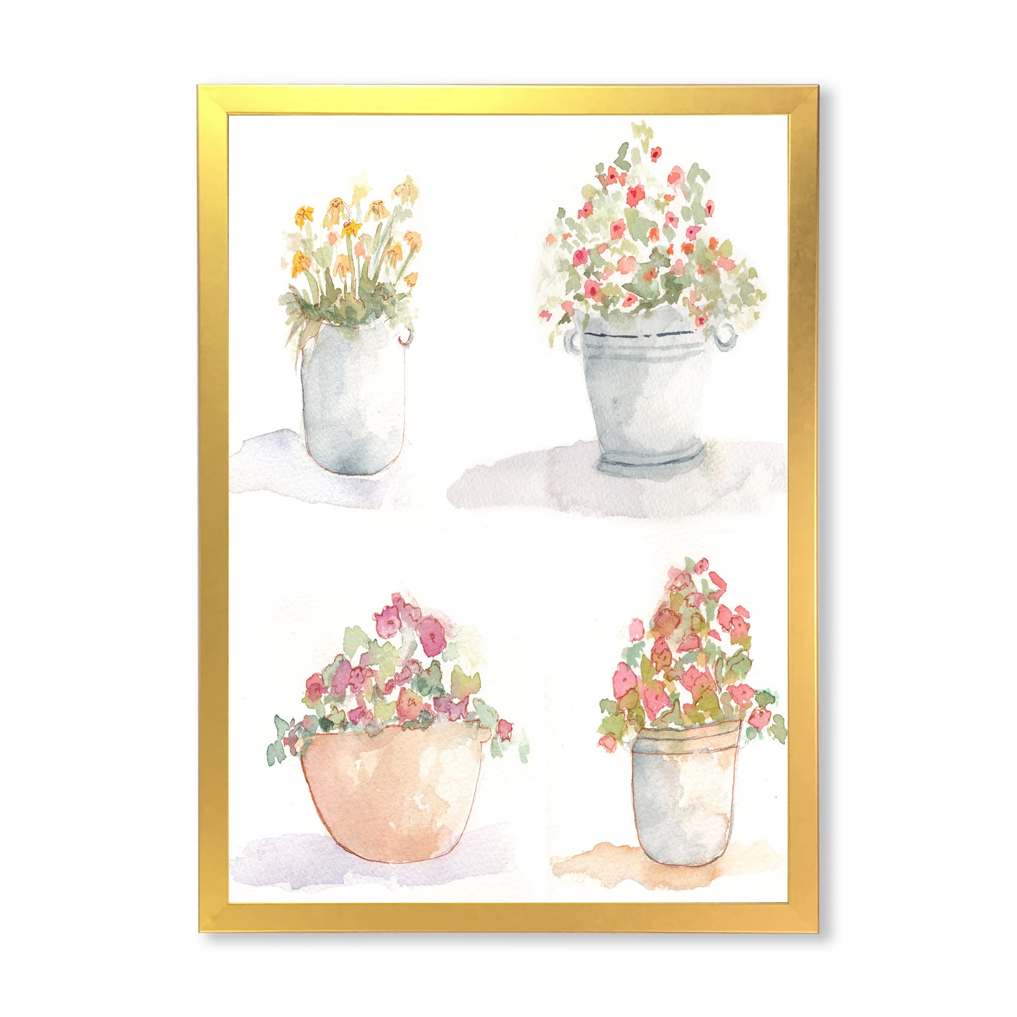 4 Pack Outdoor Flower Pots - Traditional Framed Wall Art Decor for Garden, Patio, Balcony & Home Decoration