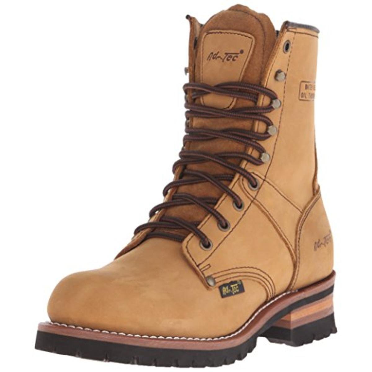 Ad Tec Men's 9-Inch Logger Crazy Horse Leather Work Boots - Plain Soft Toe, Shock Absorbing Non-Slip Rubber Lug Sole - Durable Construction Boots for Logging, Farming & Outdoor Work