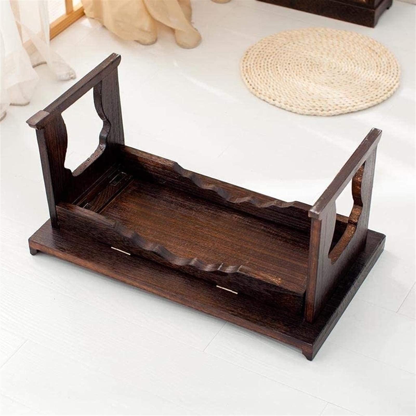 Japanese Style Low Coffee Table - Wood Folding Table Desk for Living Room, Small Platform Table with Windows Design | Perfect for Small Spaces, Tea Ceremonies & Modern Home Decor