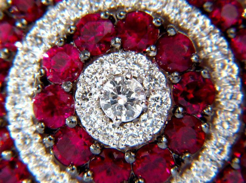 9.74ct Natural Ruby and Diamond Dangling Earrings in 18kt Gold - Roulette Bullseye Design Ref 12323 | Perfect for Weddings, Parties, and Special Occasions