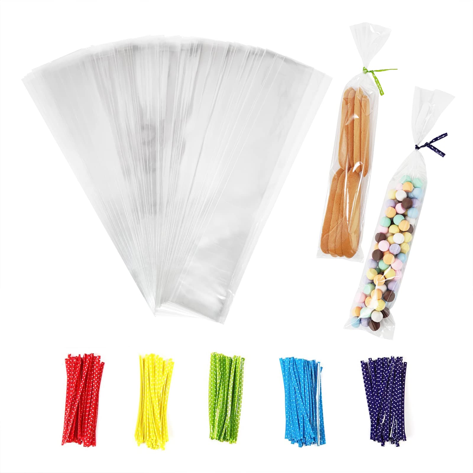 Newkita 100 Pack 2x10 Inch Clear Cellophane Bags with 4