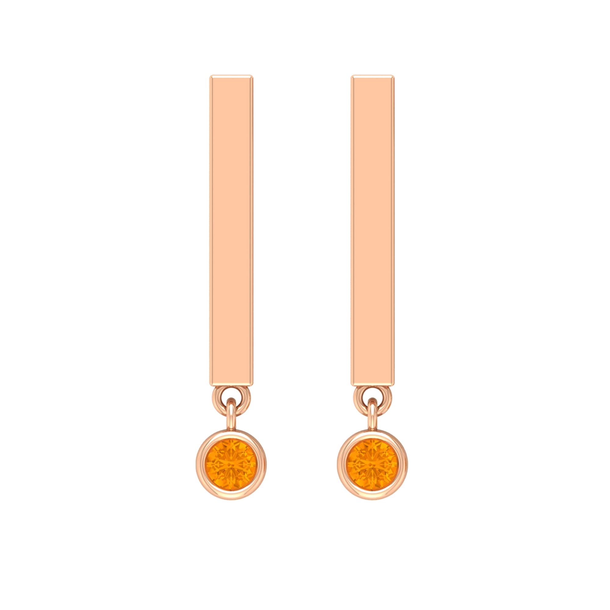 14K Solid Gold Orange Sapphire Drop Earrings for Women - Round Bezel Set Orange Sapphire & Gold Bar Dangle Earrings | Perfect for Weddings, Parties & Special Occasions