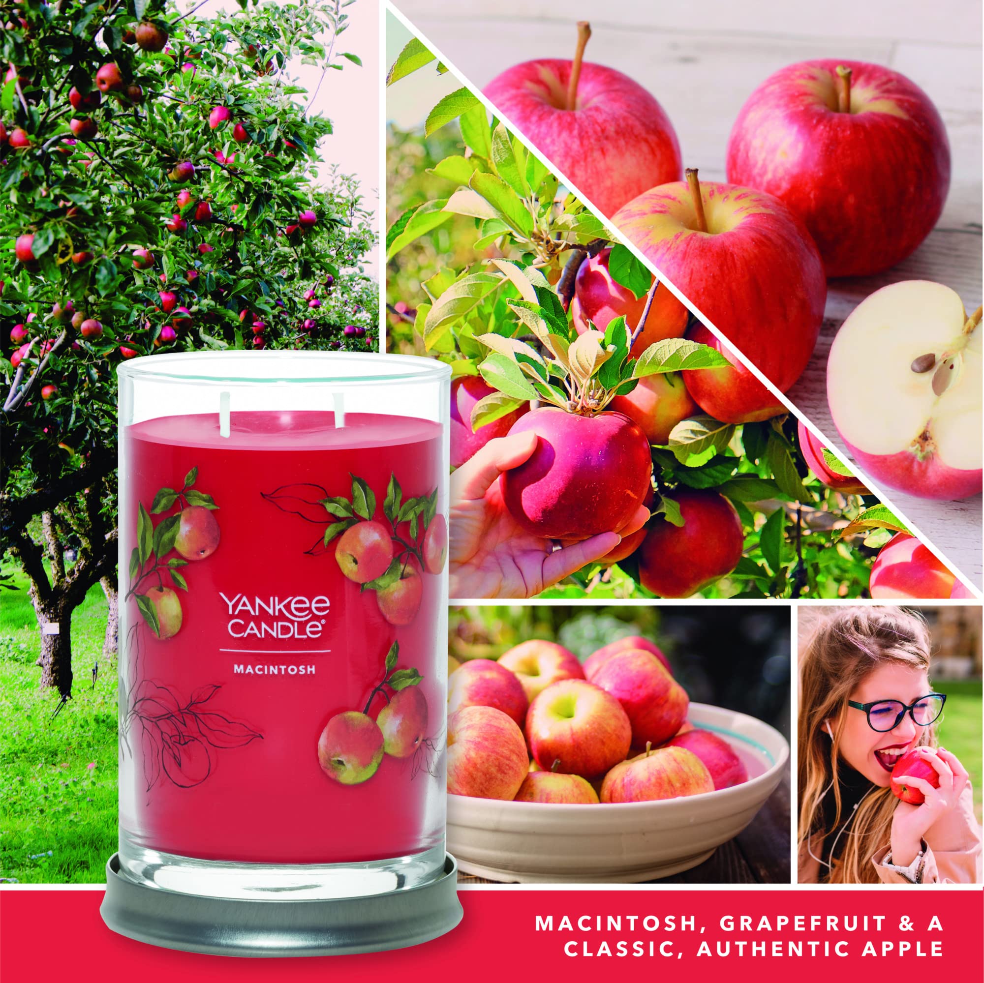 Yankee Candle Macintosh Signature Medium Pillar Candle - 14.25oz Scented Candle for Home Decor, Relaxation & Romantic Ambiance | Perfect for Living Room, Bedroom & Bathroom