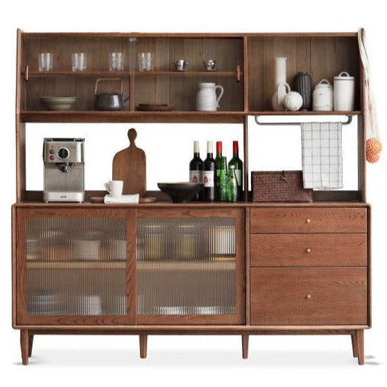 Solid Oak Wood Sideboard Buffet Cabinet - Rustic Farmhouse Dining Room Storage for Dishes, Linens & Entertaining Essentials