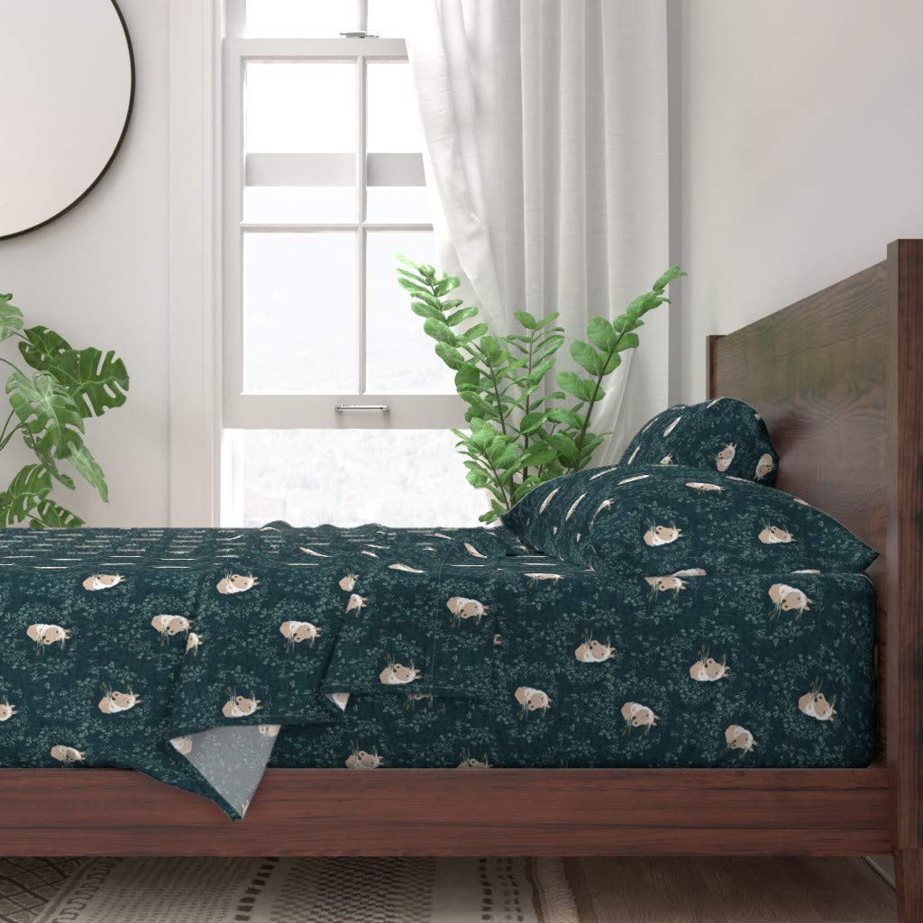100% Cotton Queen Size 4-Piece Sheet Set | Pony Meadow Dark Teal Horse Farm Print | Bohemian Southwestern Floral Design | Soft Breathable Bedding for Farmhouse & Boho Bedrooms