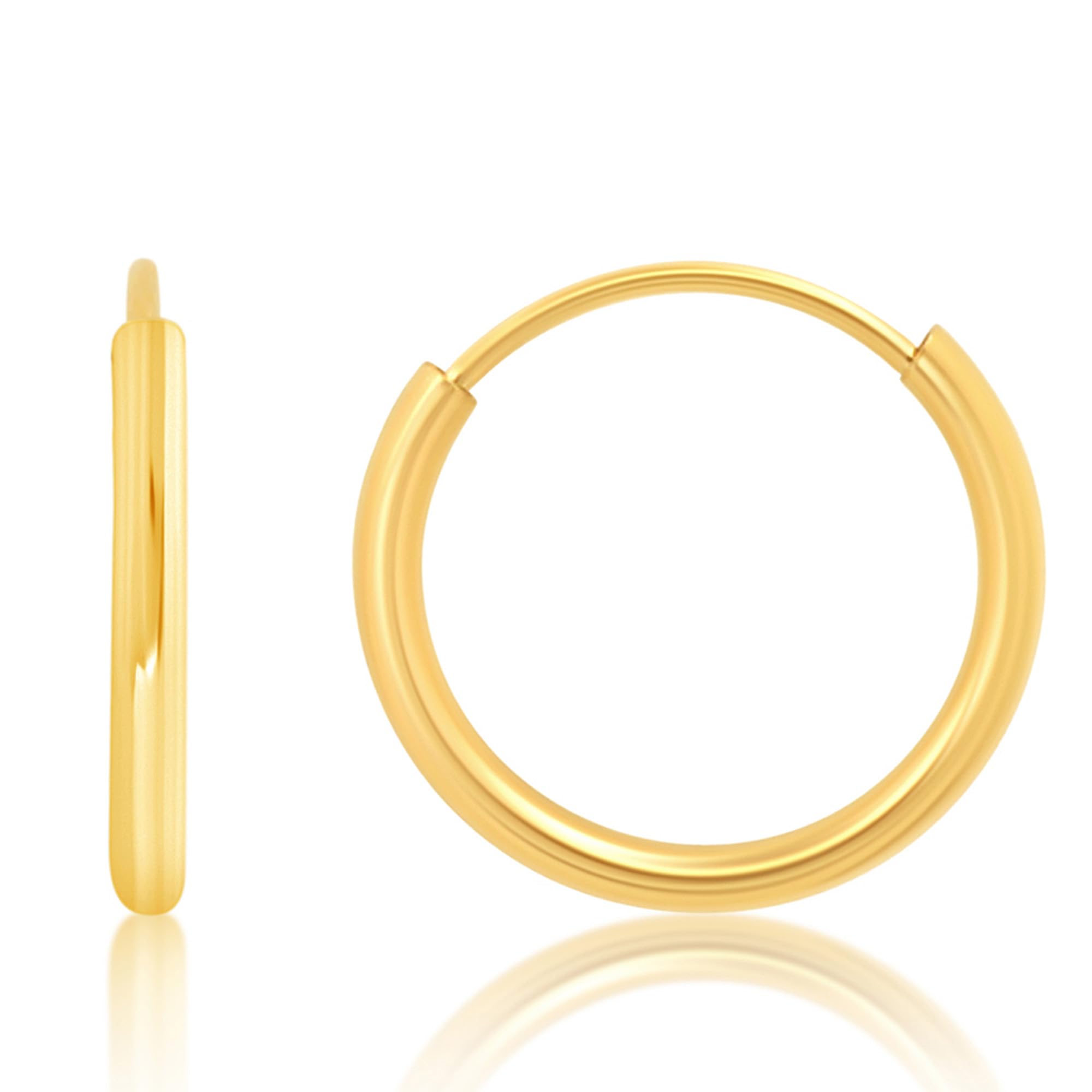 14K Solid Gold Hoop Earrings for Women - 1.5mm Tube Yellow Gold Continuous Flex Hoops (10mm-33mm/0.4-1.3 Inch) | Real 14K Gold Jewelry by MAX+STONE | Perfect for Everyday Wear, Date Nights & Special Occasions