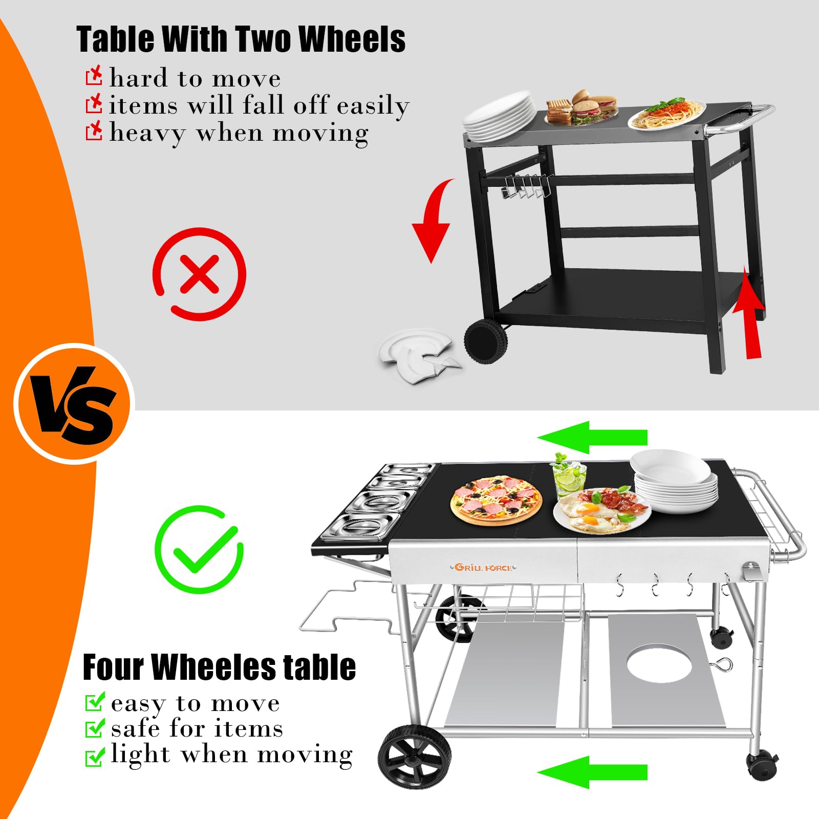 Premium Outdoor Pizza Oven Cart with Topping Station - Heavy Duty Grill Table for Ooni Koda/Karu/Fyra 16 & 12, Ninja Woodfire & Blackstone - Perfect for Backyard Cooking, Patio Entertaining & Outdoor Pizza Parties
