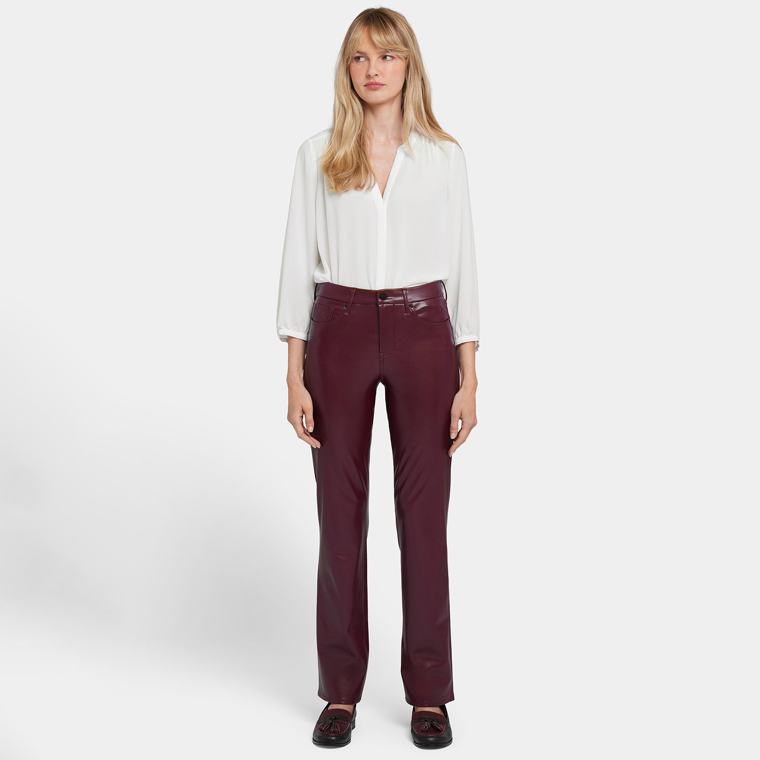 Faux Leather Marilyn Straight Pants for Petite Women - Stylish Vegan Leather Trousers for Work, Night Out & Casual Wear