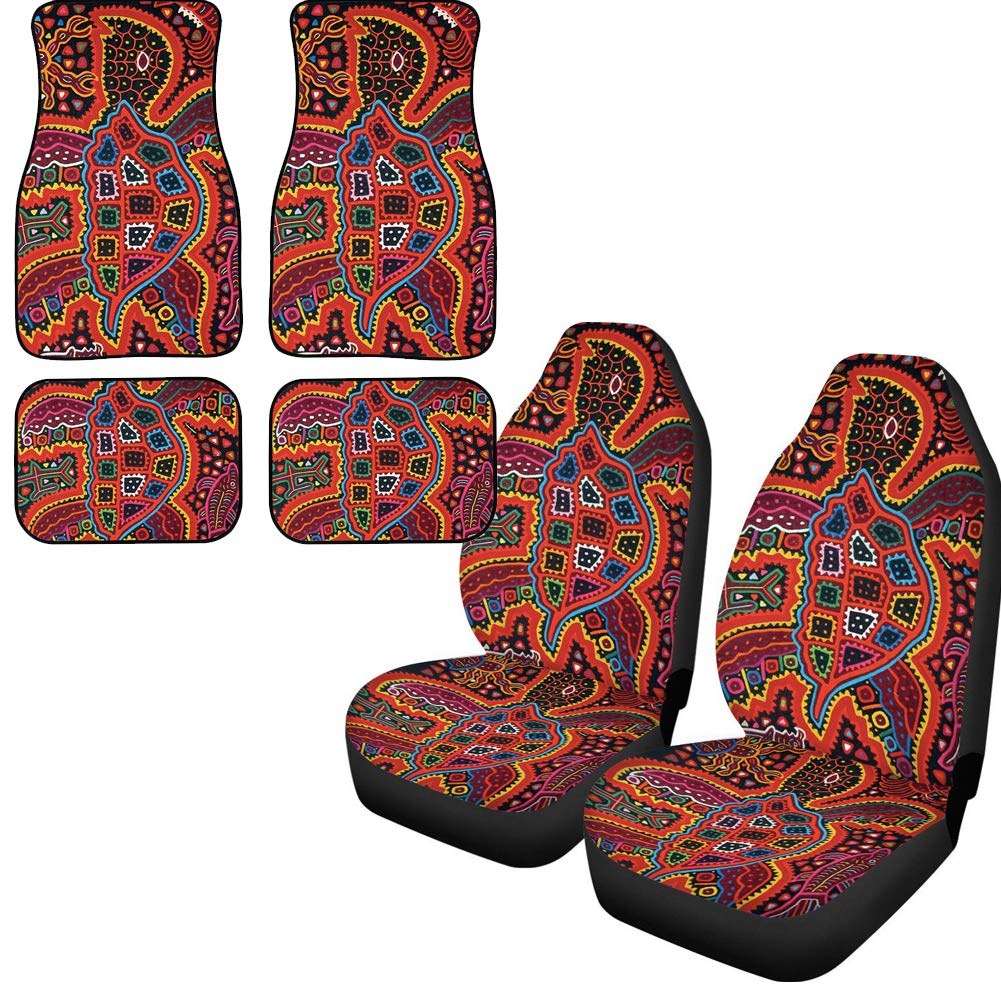 Dreaweet 4PCS Universal Car Floor Mats - Front & Rear Seat Protectors with Indian Sea Turtle Pattern, All-Weather Vehicle Mats for Cars, SUVs & Trucks (Black) - Perfect for Road Trips, Daily Commutes & Family Protection