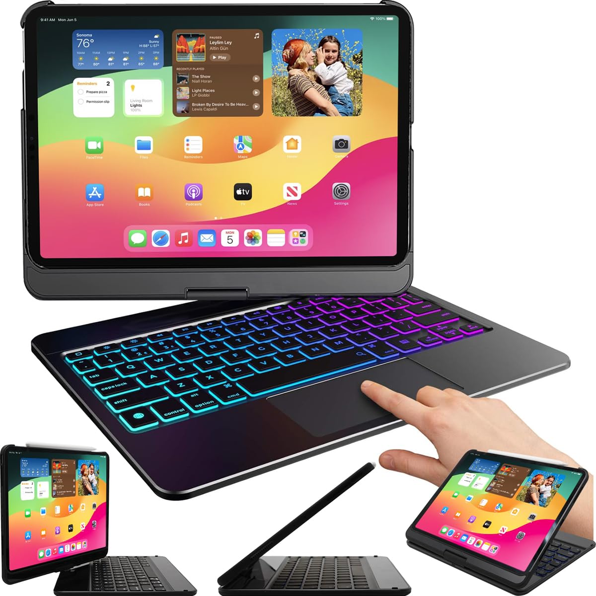 Snugg iPad Air 11 Inch Keyboard Case with Backlit Trackpad - 360° Rotatable Protective Cover for iPad Air (Black) | Perfect for Work, Study & Travel