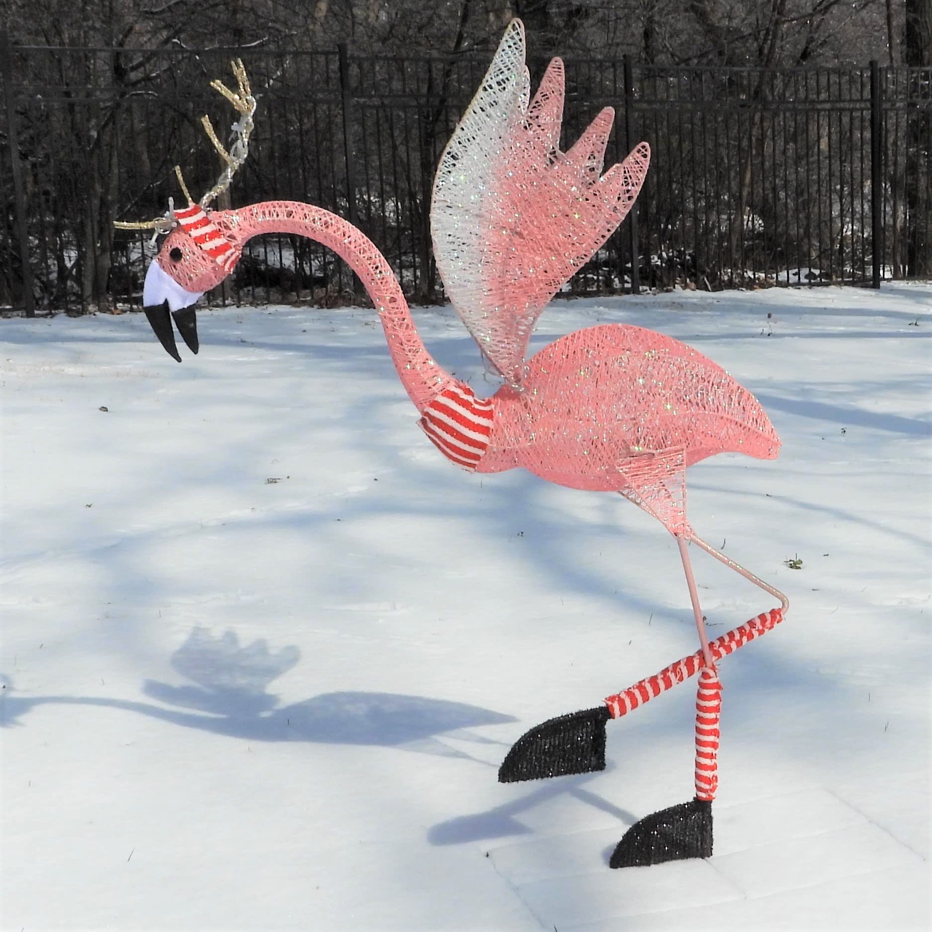 Haute Decor 42-inch LED Lighted Reindeer Flamingo Outdoor Christmas Yard Decoration - Pre-Lit Holiday Display with Metal Frame & Stand - Perfect for Front Lawn, Garden, and Seasonal Party Decor