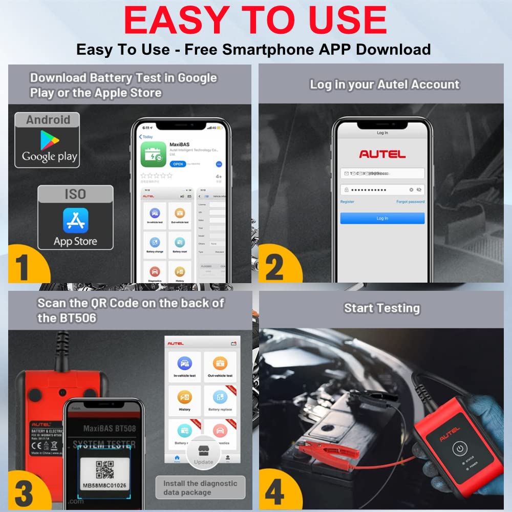 Autel MaxiBAS BT506 12V/6V Car Battery Tester - 100-2000 CCA Vehicle Battery Analyzer with Adaptive Conductance Technology for Accurate Load Testing | Perfect for Mechanics, DIY Auto Repair & Fleet Maintenance
