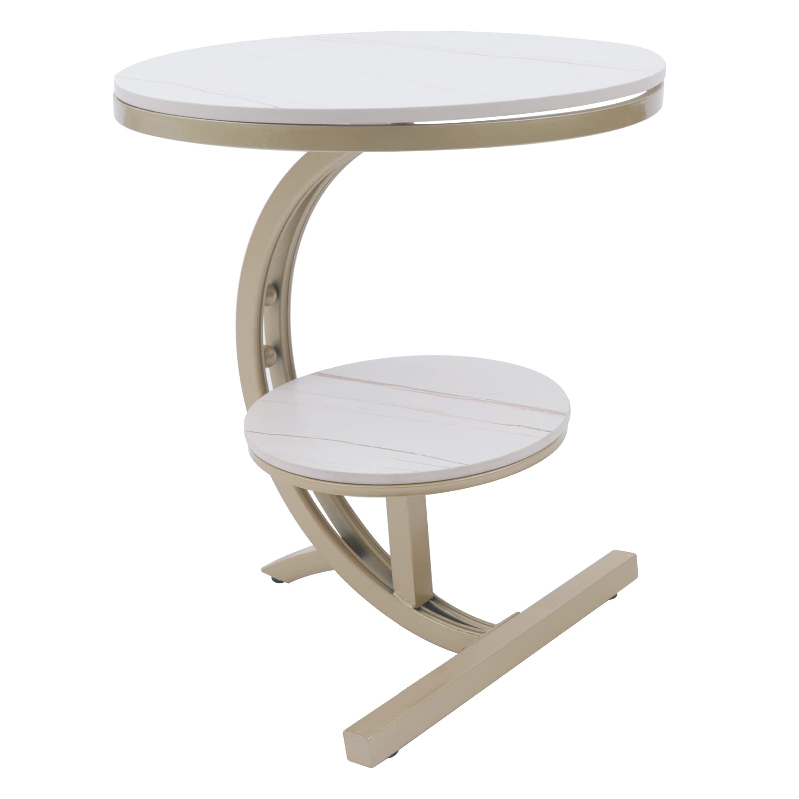 TFCFL 2-Tier Round Marble End Table - Nordic Modern Arc-Shaped Accent Table for Living Room, Bedroom & Office | Perfect as Coffee Table, Nightstand or Side Table