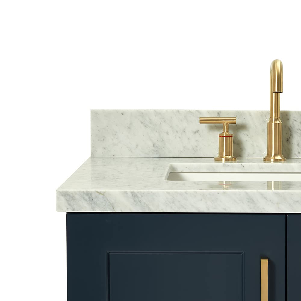 Midnight Blue Bathroom Vanity with Sink - Solid Wood Cabinet & Marble Top for Modern Bathrooms