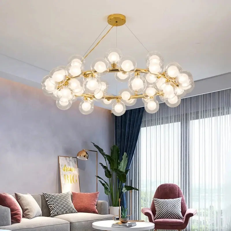 Violet Gold Glass Bubble Chandelier - Elegant Ceiling Light Fixture for Dining Room, Bedroom & Living Room Decor