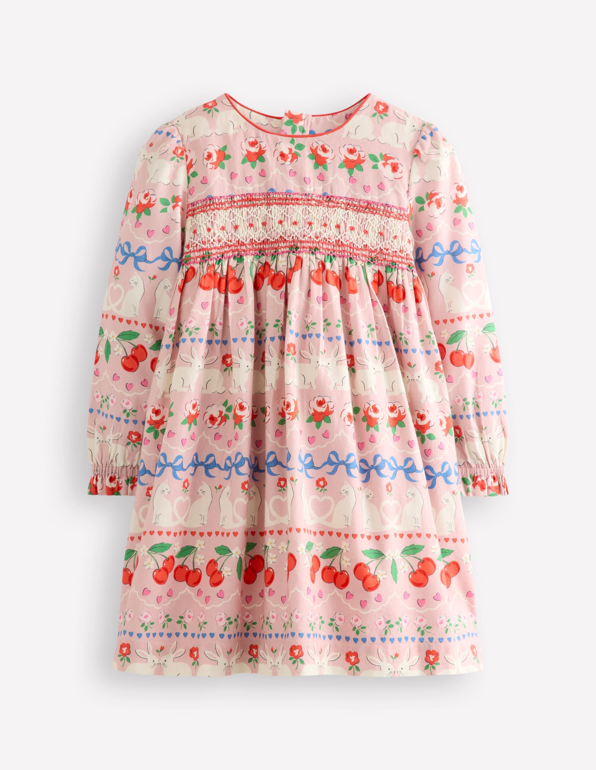 Bess Cozy Smocked Dress for Girls - Pink Valentine Bunny Print - Perfect for Easter, Spring Outfits & Special Occasions
