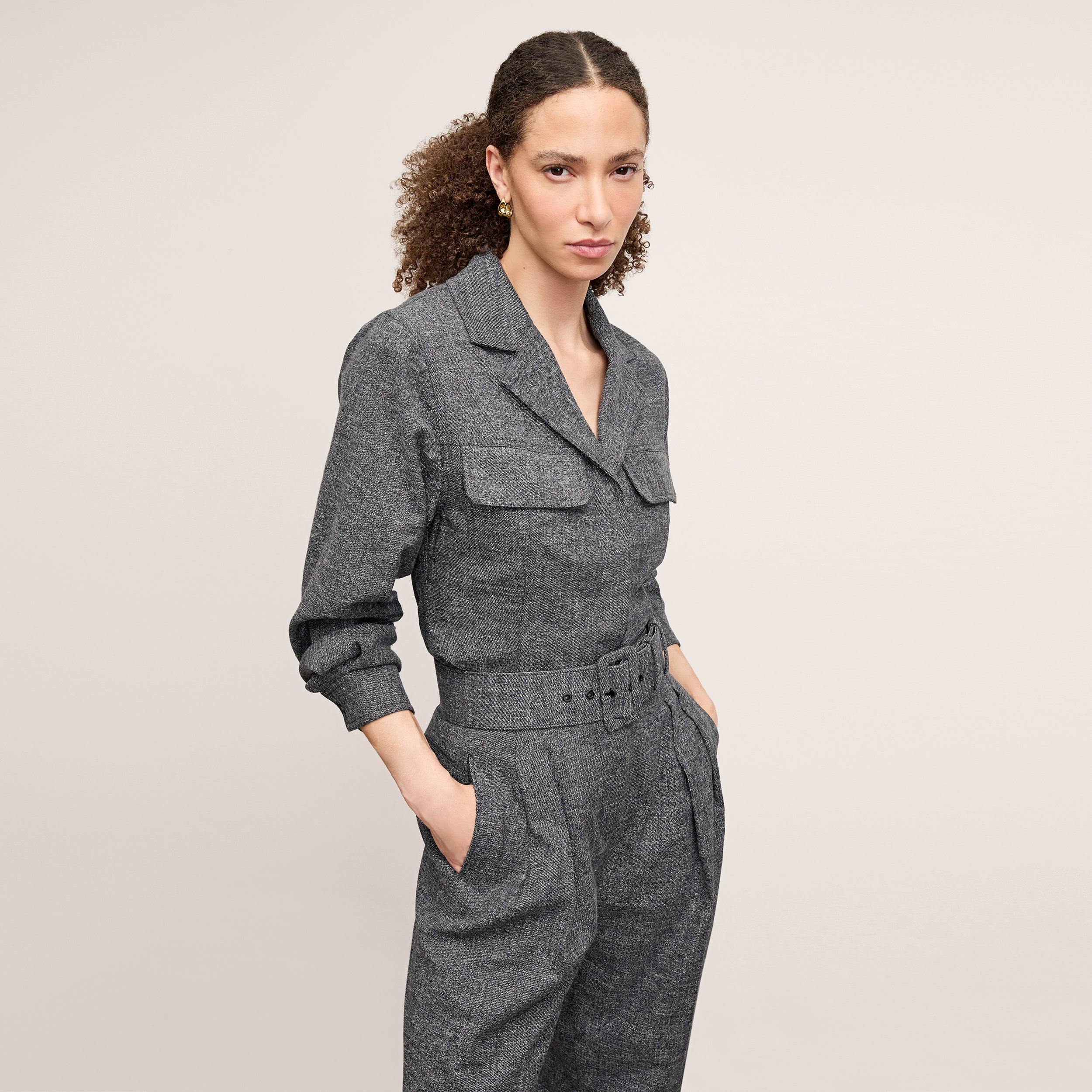 Bia Pleated High Waist Crosshatch Suiting Trousers for Women - Black & White - Office Wear & Business Casual Outfits