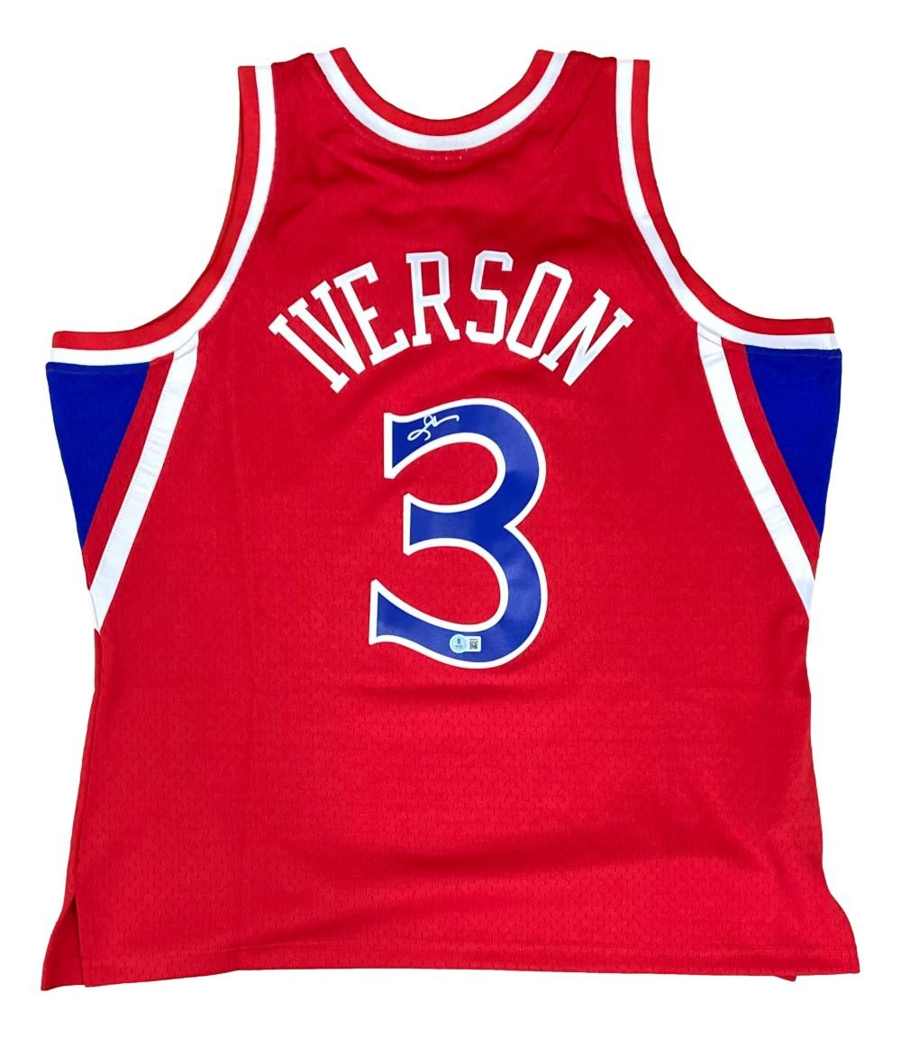 Authentic Allen Iverson Signed Philadelphia 76ers 1996-97 Red Mitchell & Ness Hardwood Classics Swingman Jersey - Perfect for NBA Memorabilia Collectors and 76ers Fans Display