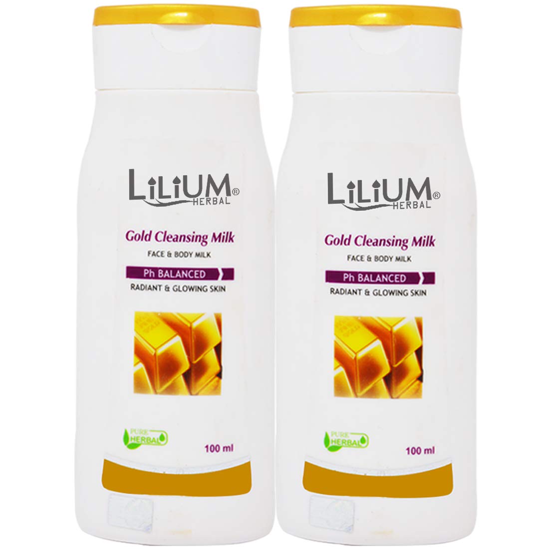 Lilium Herbal Gold Cleansing Milk 100ml (2 Pack) - Natural Face Wash for Sensitive Skin, Gentle Makeup Remover & Daily Cleanser - Perfect for Morning & Night Skincare Routine