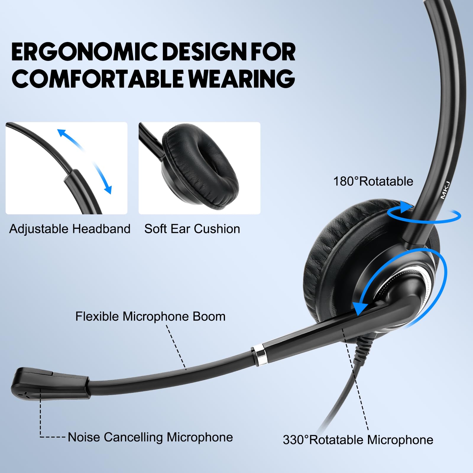 Noise Cancelling Office Headset with Microphone - Dual Ear RJ9 Corded Telephone Headset for Call Centers, Compatible with Altigen, Fanvil, Polycom, VVX, Audiocodes, Gigaset, Avaya, 3Com - Perfect for Remote Work & Customer Service Calls