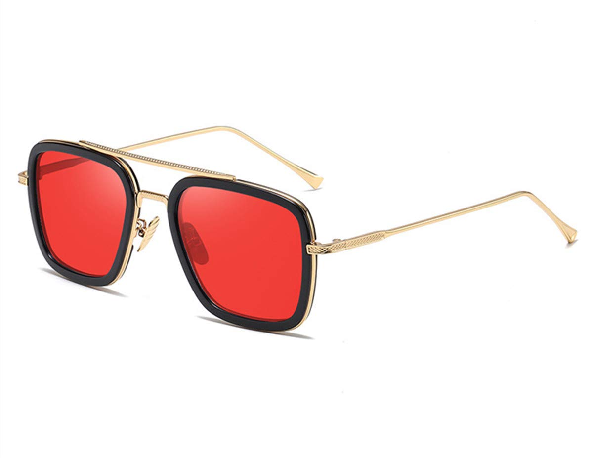 Tony Stark Sunglasses for Men & Women - Vintage Square Metal Frame Iron Man & Spider-Man Inspired Eyewear - Perfect for Cosplay, Halloween, and Superhero Fans