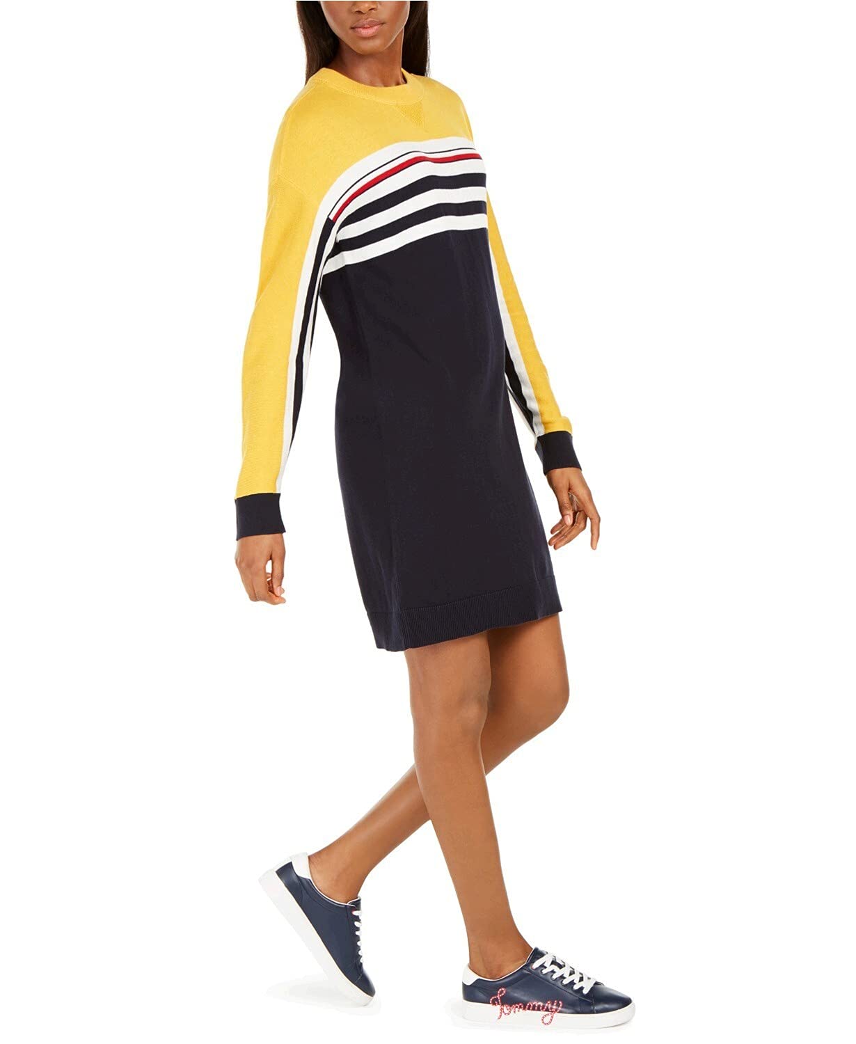 Tommy Hilfiger Women's Striped Sweater Dress - Casual & Cozy Knit Dress for Fall & Winter, Perfect for Office, Dates, and Holiday Outfits