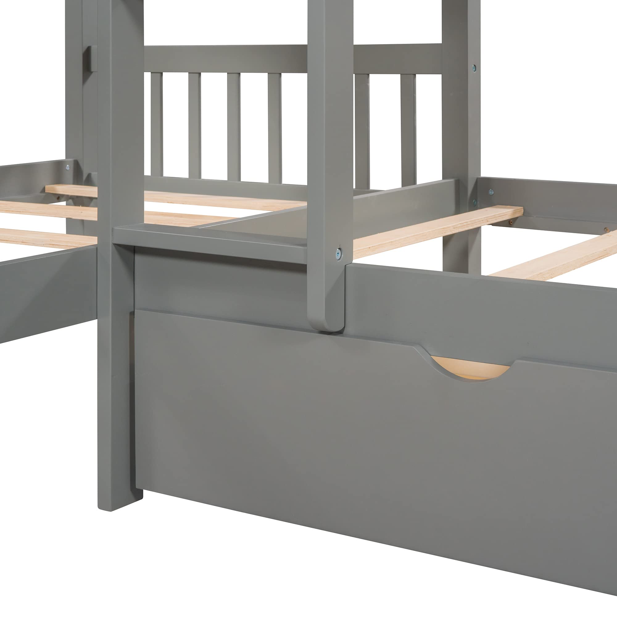 Harper & Bright Designs Twin Over Twin L-Shaped Bunk Bed for Kids - 4 Bed Frame with Storage Drawers & Safety Guardrails (Grey) - Perfect for Small Bedrooms, Shared Kids Rooms & Space-Saving Solutions