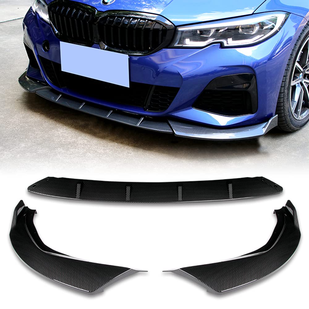 3-Piece Front Bumper Lip Spoiler for 2019-2020 BMW 3-Series G20 (M-Sport Bumper Only) | Glossy Carbon Fiber ABS Body Kit | Enhanced Aerodynamics & Sporty Styling | Perfect for Car Enthusiasts & Street Racing
