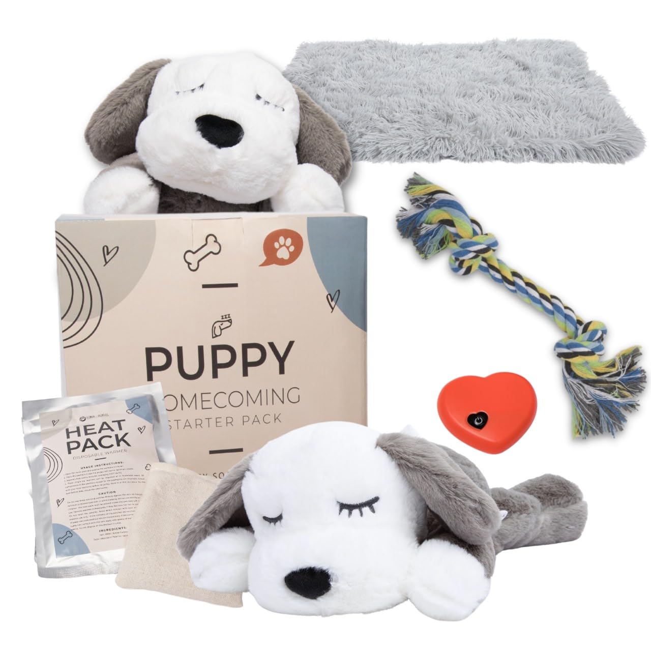Heartbeat Puppy with Warm Blanket, Heat Packs & Chew Toy - Pet Anxiety Relief & Calming Sleep Aid for Dogs - Perfect Stuffed Animal for Crate Training & Behavioral Therapy - Ideal for Separation Anxiety, Travel Comfort & Nighttime Soothing