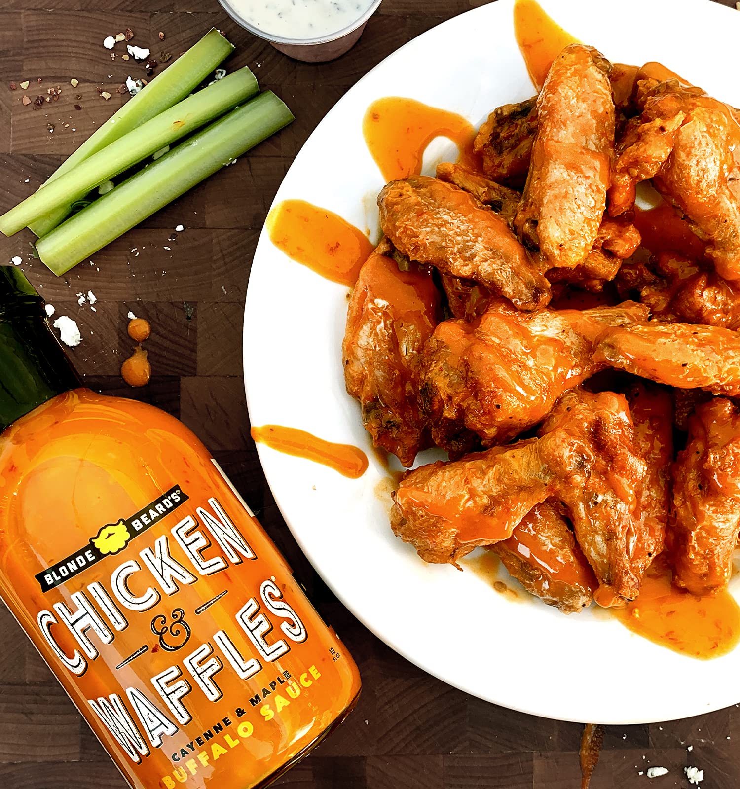 Blonde Beard's Buffalo Sauce Flight - 4 Pack Hot Sauce Sampler with Chicken & Waffles, IPA Buffalo, Black Magic & Holy Hell (Mild to Extra Hot) - Perfect for Wings, Burgers, Pizza & Dips (4 x 12 fl oz Bottles) - Spicy Gourmet Sauce Gift Set