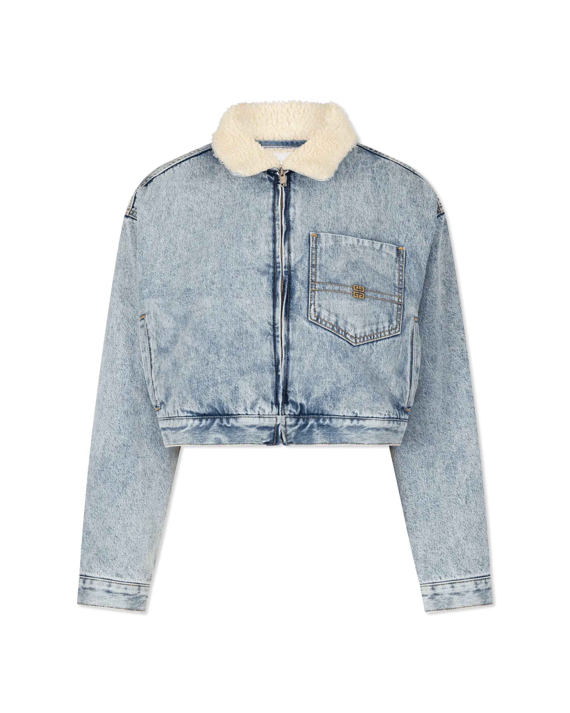 Bi-Material Shearling Collar Cropped Denim Jacket for Women | Stylish Winter & Fall Outerwear | Perfect for Casual Outings & Date Nights